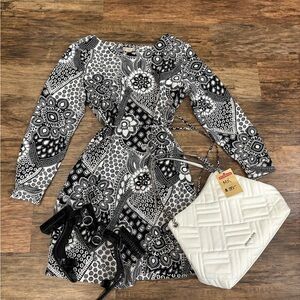 Loft black and white print dress